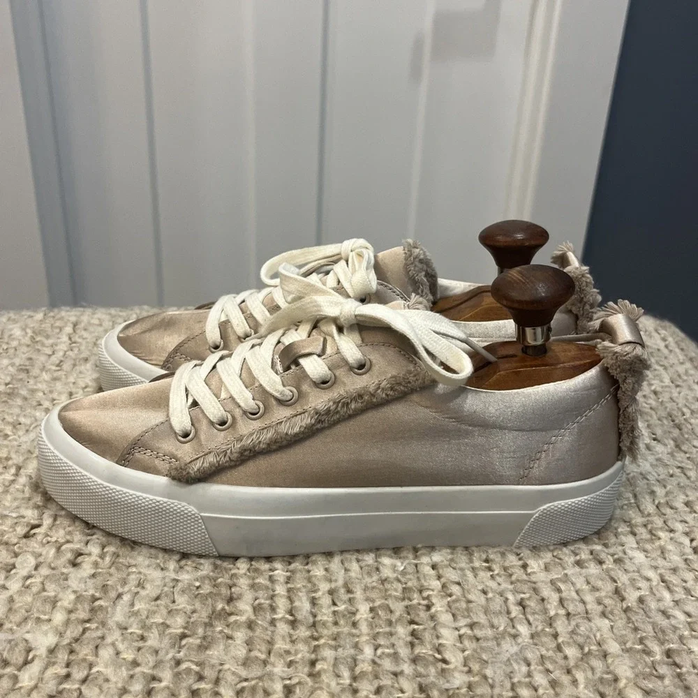 Zara Women's Satin Champagne‎ Platform Sneakers Fringe Size 38 US 7.5